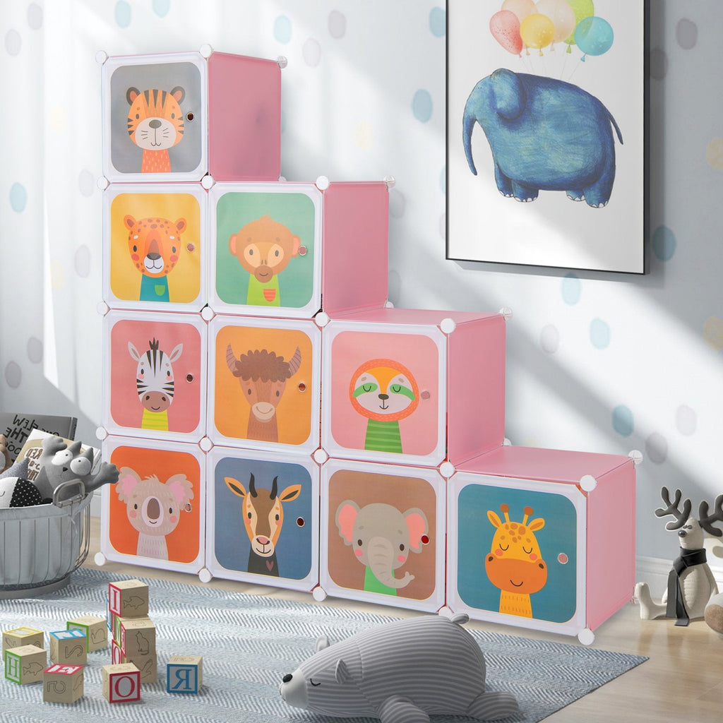 12 cubes armoire d'enfant avec penderie et portes-Rose