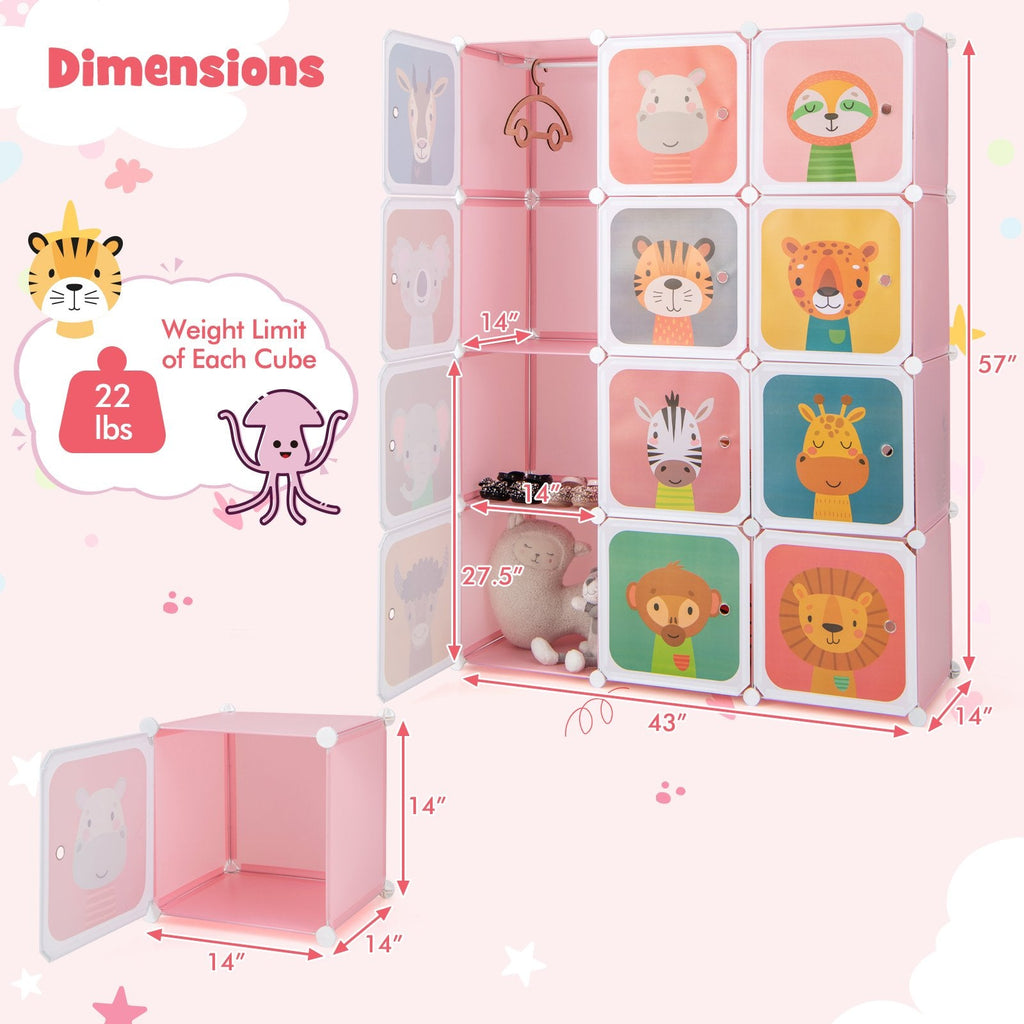 12 cubes armoire d'enfant avec penderie et portes-Rose
