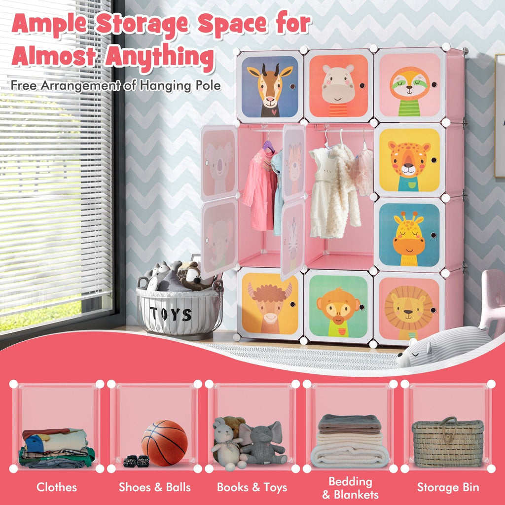 12 cubes armoire d'enfant avec penderie et portes-Rose