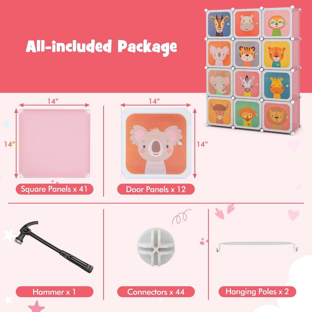 12 cubes armoire d'enfant avec penderie et portes-Rose