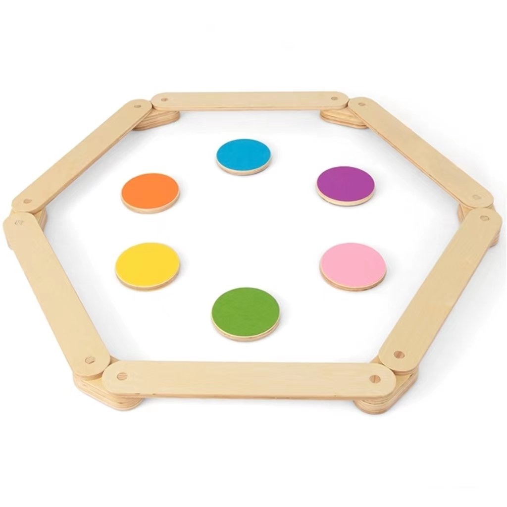 Poutre d'équilibre en bois 12 pièces pour enfants avec pierres de gué colorées