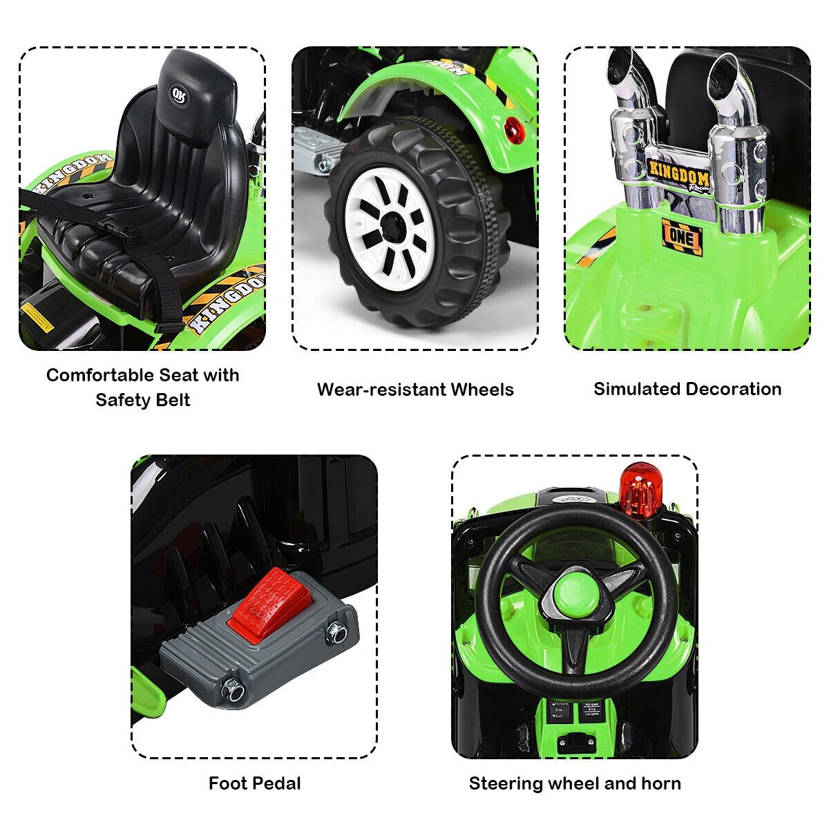 12V Kids Ride On Digger Truck with Working Front Loader and Tipping Bucket, Seat Belt and 2 Speeds, 59 Inch, Green