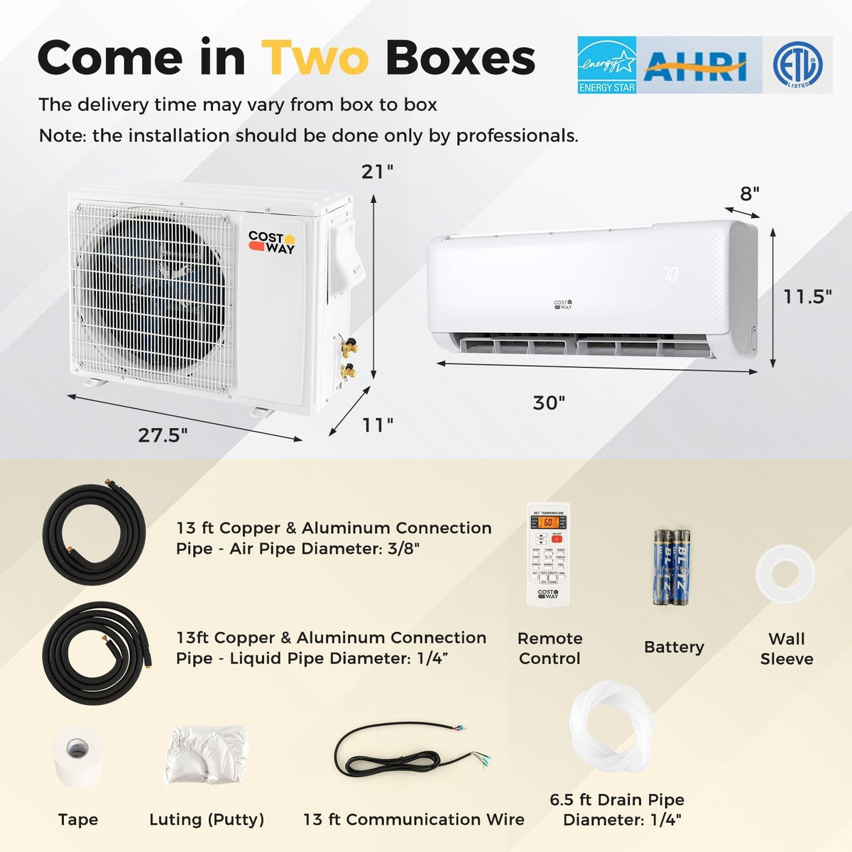 Climatiseur bibloc sans conduit avec pompe à chaleur Airtural Series 12000 BTU 21 SEER2 208-230V certifié Energy Star
