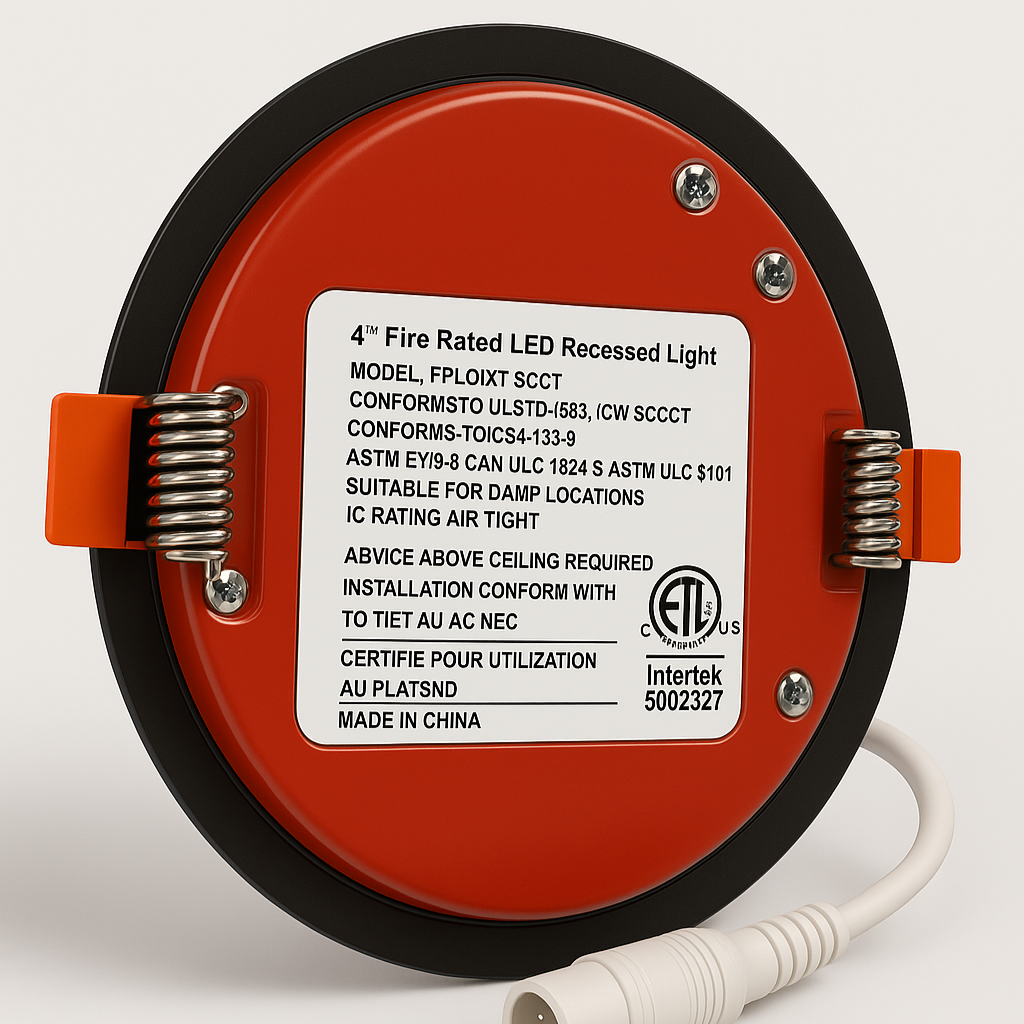 Luvelle 4インチ 耐火型LEDダウンライト — 2時間耐火、キャックレス、5色温度切替、cETL/ULC認証、IC定格