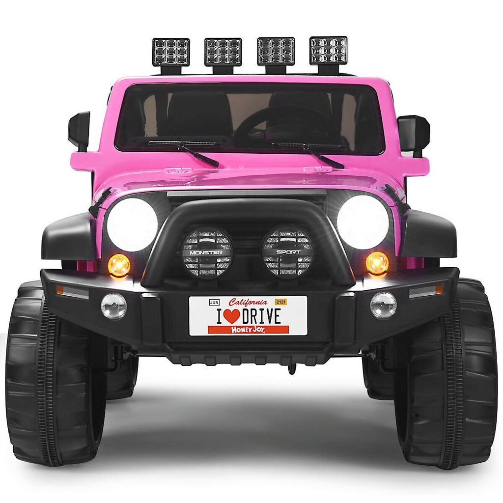 12V Kinder-Elektro-Truck für 2 Kinder mit abschließbaren Türen, Haltegriff, 48 cm Sitzbank und Fernbedienung, 50 kg Tragkraft, Pink
