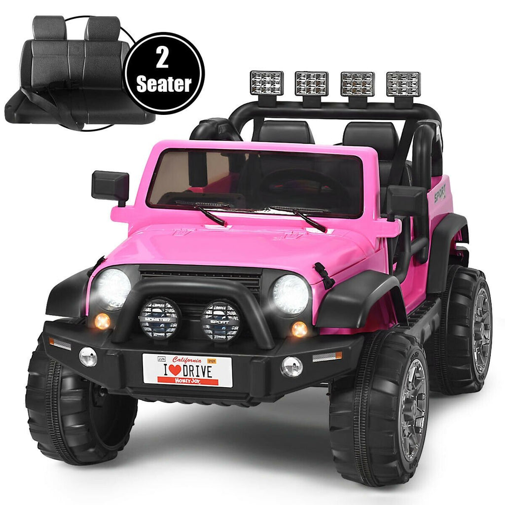 12V Kinder-Elektro-Truck für 2 Kinder mit abschließbaren Türen, Haltegriff, 48 cm Sitzbank und Fernbedienung, 50 kg Tragkraft, Pink