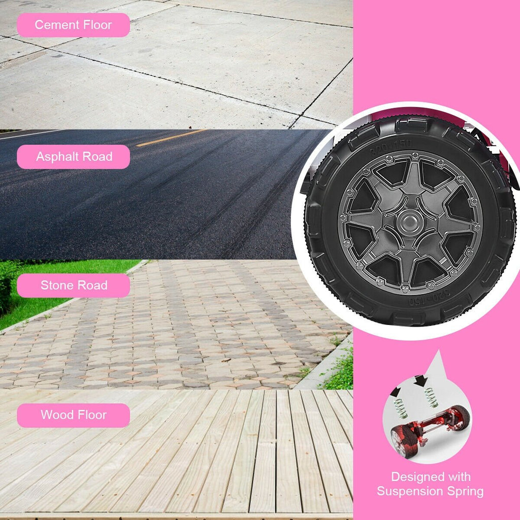 12V Kinder-Elektro-Truck für 2 Kinder mit abschließbaren Türen, Haltegriff, 48 cm Sitzbank und Fernbedienung, 50 kg Tragkraft, Pink