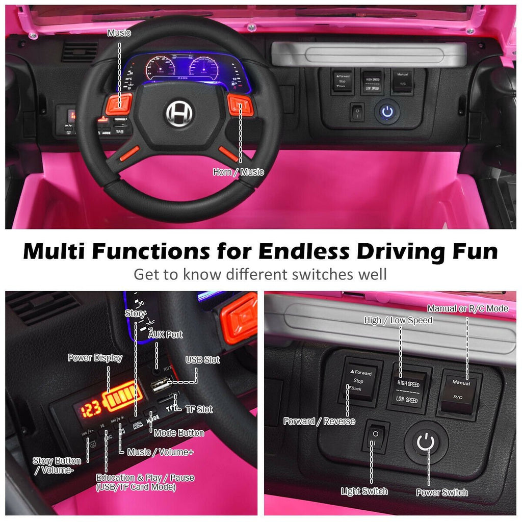 12V Kinder-Elektro-Truck für 2 Kinder mit abschließbaren Türen, Haltegriff, 48 cm Sitzbank und Fernbedienung, 50 kg Tragkraft, Pink