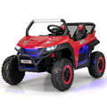 UTV électrique 12V pour enfants à 2 places avec démarrage progressif, 3 vitesses télécommandées, suspension à ressorts et ceintures de sécurité 3 points, capacité de 130 lb, rouge