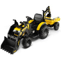 Excavadora eléctrica 3 en 1 de 12V para niños, color amarillo, con pala, brazo excavador, remolque, control remoto 2.4G y batería de 12V 10Ah