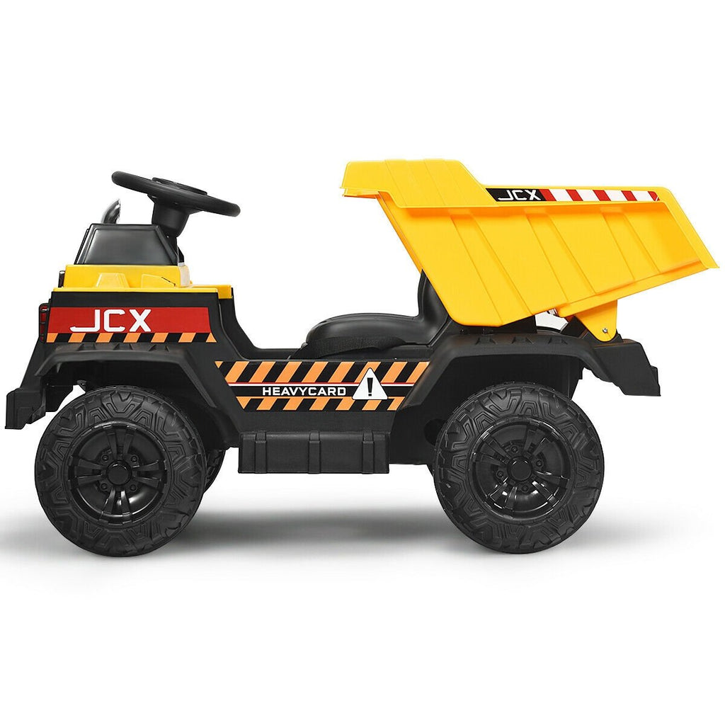 12V Kinder-Kipplaster mit elektrischer Ladefläche, abnehmbarer Schaufel, Fernbedienung und Sicherheitsgurt, bis 30 kg belastbar, Gelb