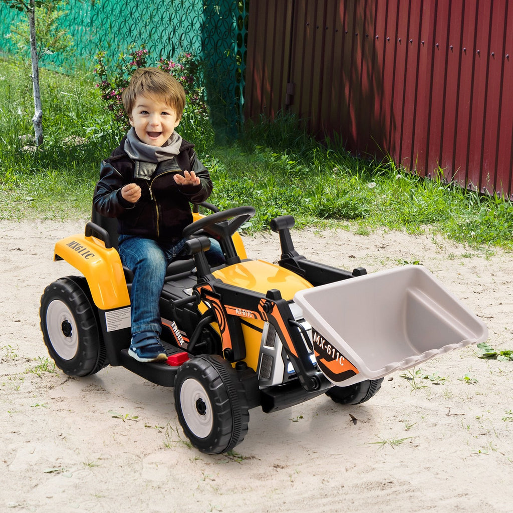 Pelleteuse électrique 12V pour enfants avec bras et godet réglables, télécommande parentale, ceinture de sécurité et limite de poids de 66 lb, de 3 à 8 ans, jaune