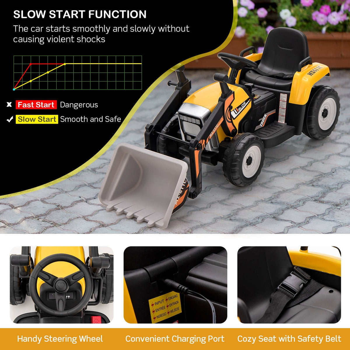 12V Kids Ride On Excavator with Adjustable Arm and Bucket, Parent Remote, Seat Belt and 66 lb Limit, Ages 3 to 8, Yellow