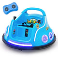 Coche de choque eléctrico de 12 V para niños, giro de 360 grados, 3 velocidades de hasta 1,25 mph, luces laterales intermitentes y control remoto para padres, azul marino
