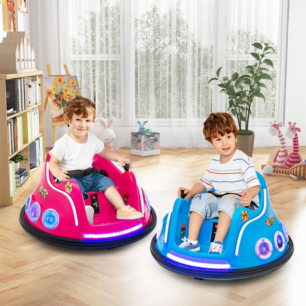 12V Kids Ride On Bumper Car with 66 lb Load Capacity, 3 Speeds, Safety Belt, Soft Bumper and Parent Remote, Pink