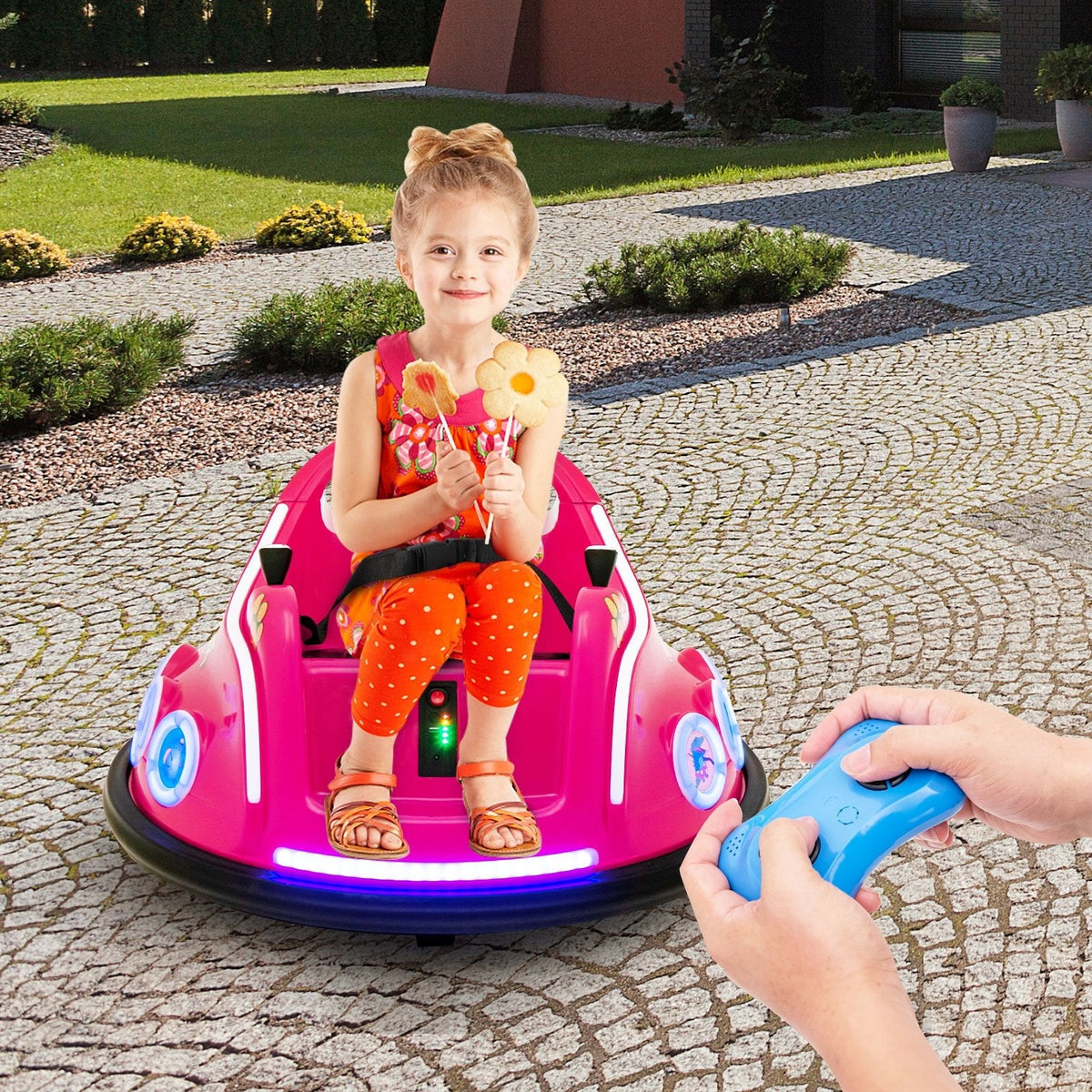 12V Kids Ride On Bumper Car with 66 lb Load Capacity, 3 Speeds, Safety Belt, Soft Bumper and Parent Remote, Pink