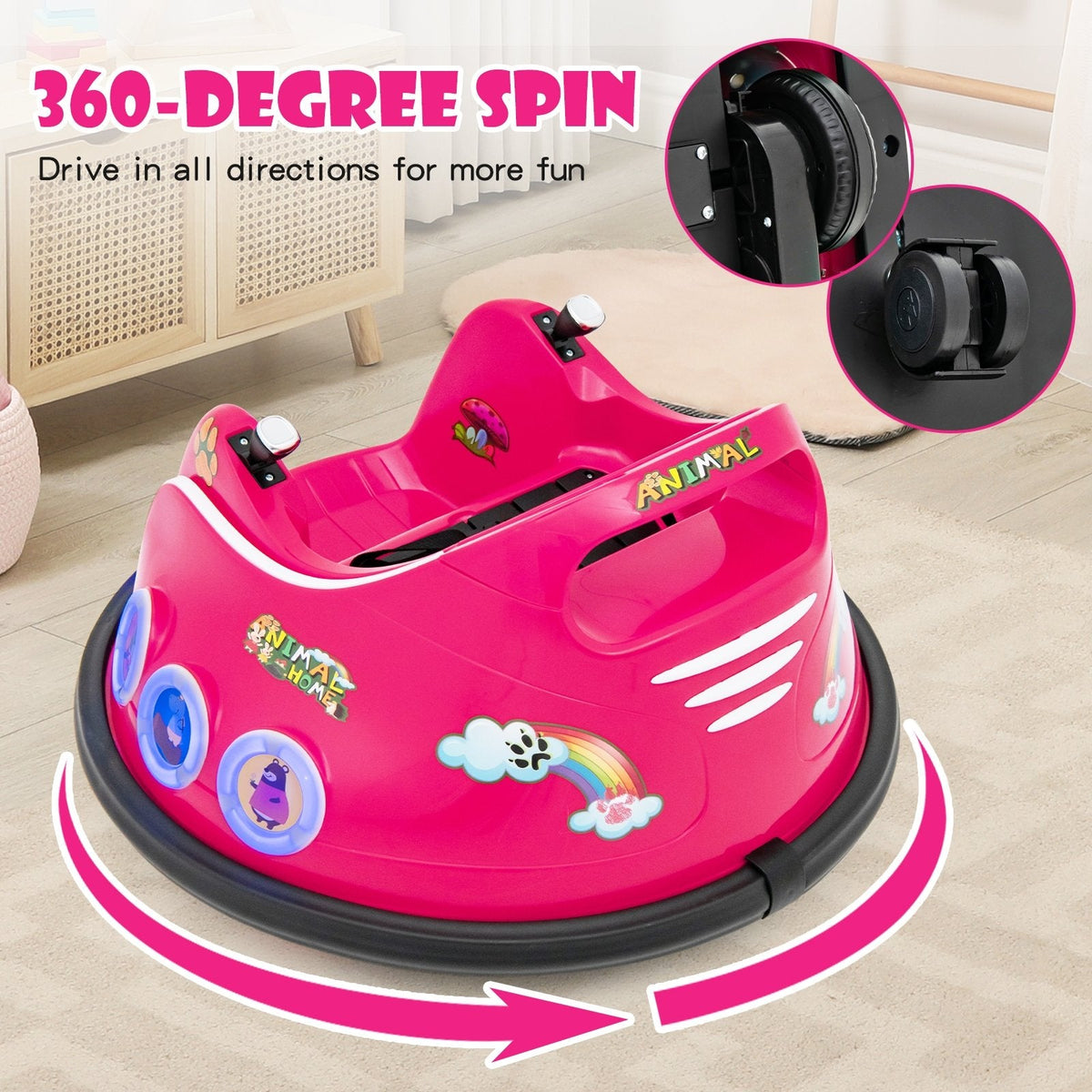 12V Kids Ride On Bumper Car with 66 lb Load Capacity, 3 Speeds, Safety Belt, Soft Bumper and Parent Remote, Pink