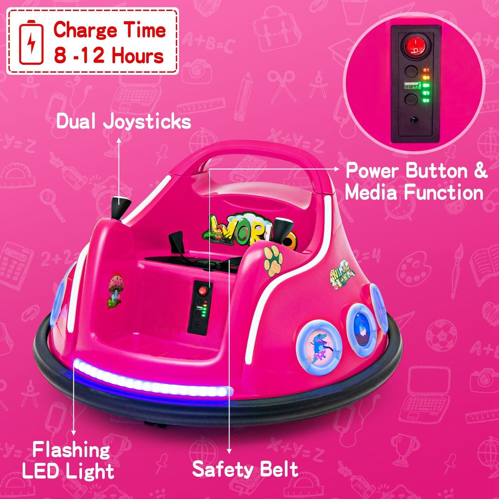 Auto-tamponneuse électrique 12V pour enfant avec capacité de charge de 66 lb, 3 vitesses, ceinture de sécurité, pare-chocs souple et télécommande parentale, rose
