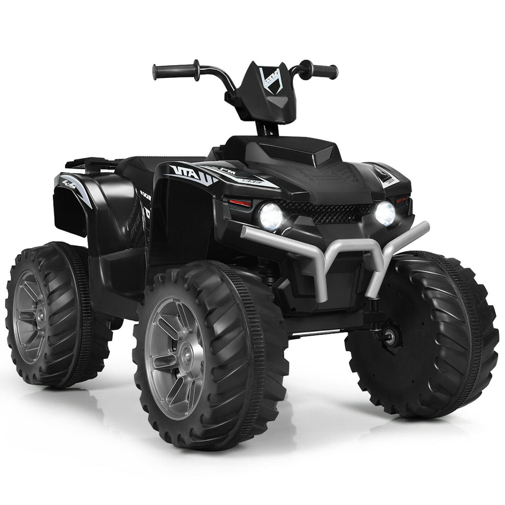 Quad électrique pour enfant 12V avec démarrage progressif, vitesses rapide et lente, feux LED, port USB et pneus à crampons, 77 lb, noir