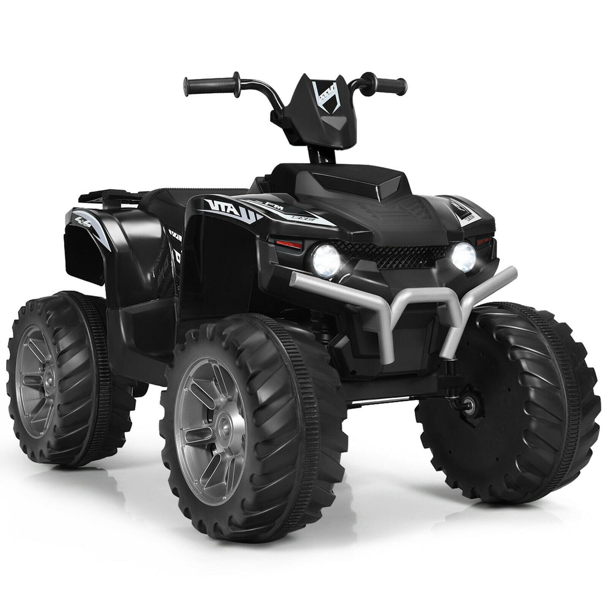 Quad électrique pour enfant 12V avec démarrage progressif, vitesses rapide et lente, feux LED, port USB et pneus à crampons, 77 lb, noir