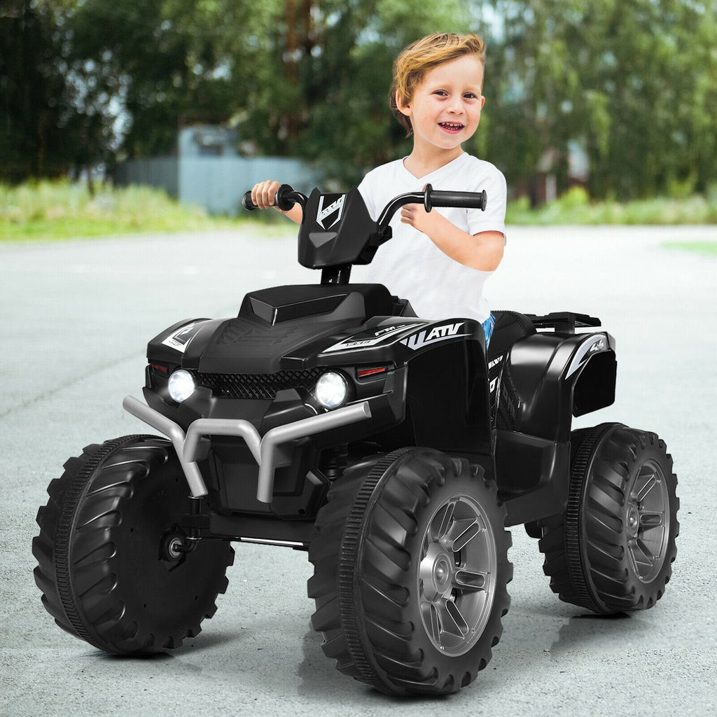 Quad électrique pour enfant 12V avec démarrage progressif, vitesses rapide et lente, feux LED, port USB et pneus à crampons, 77 lb, noir