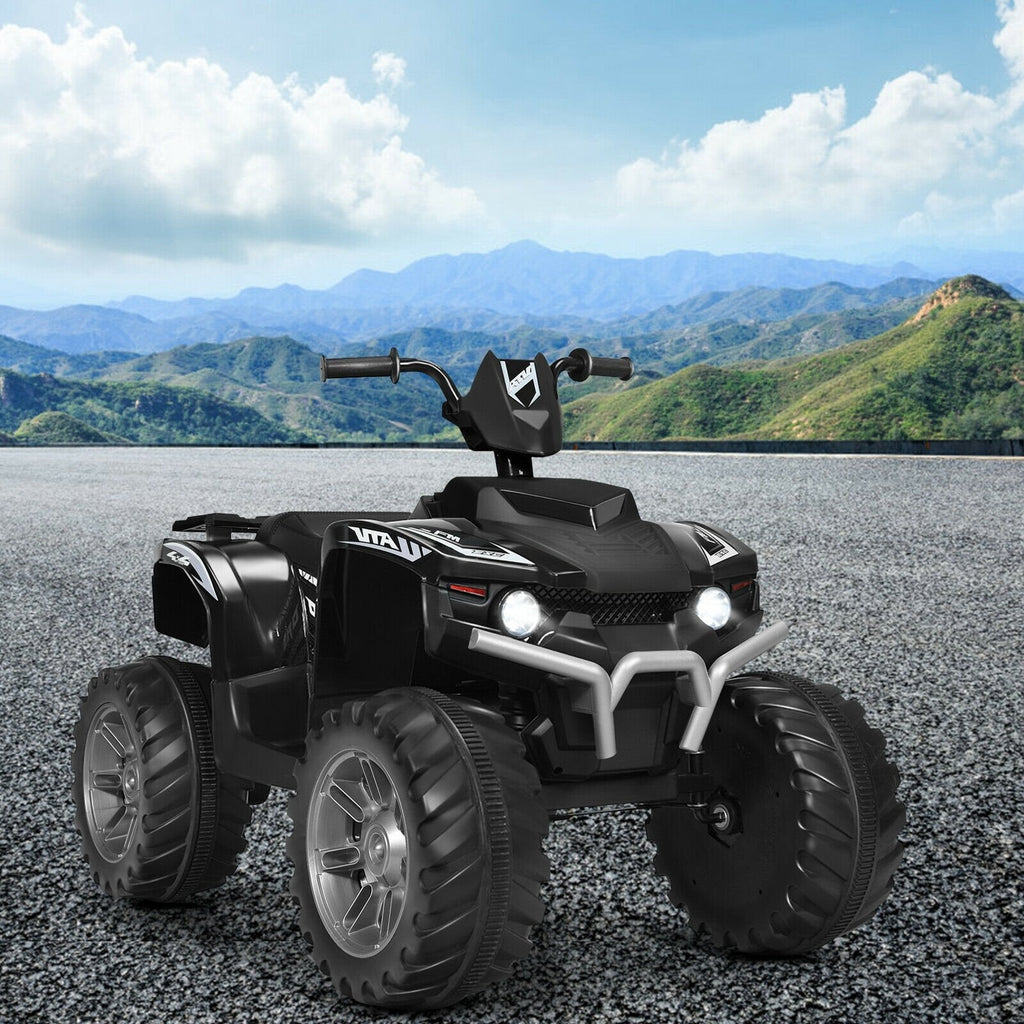 Quad électrique pour enfant 12V avec démarrage progressif, vitesses rapide et lente, feux LED, port USB et pneus à crampons, 77 lb, noir