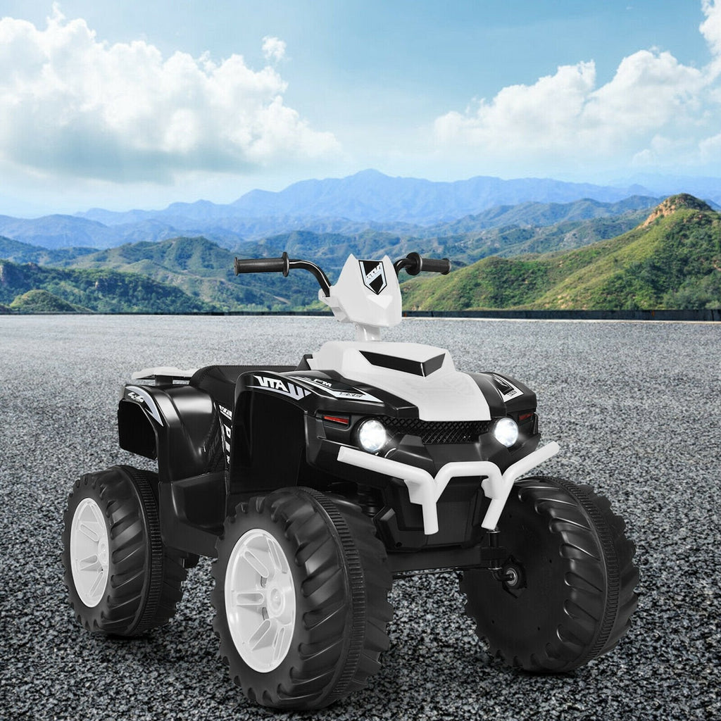 12V Kinder-Quad zum Fahren mit abgedecktem Ladeanschluss, Sanftanlauf, LED-Lichtern und Ladestandanzeige, 35 kg, Weiß