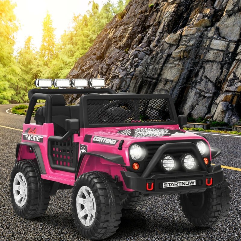 12V Kinder-Elektro-Truck mit Eltern-Fernbedienung mit Vorrangfunktion, Vorder- und Hinterradfederung, 1 bis 5 mph, Pink