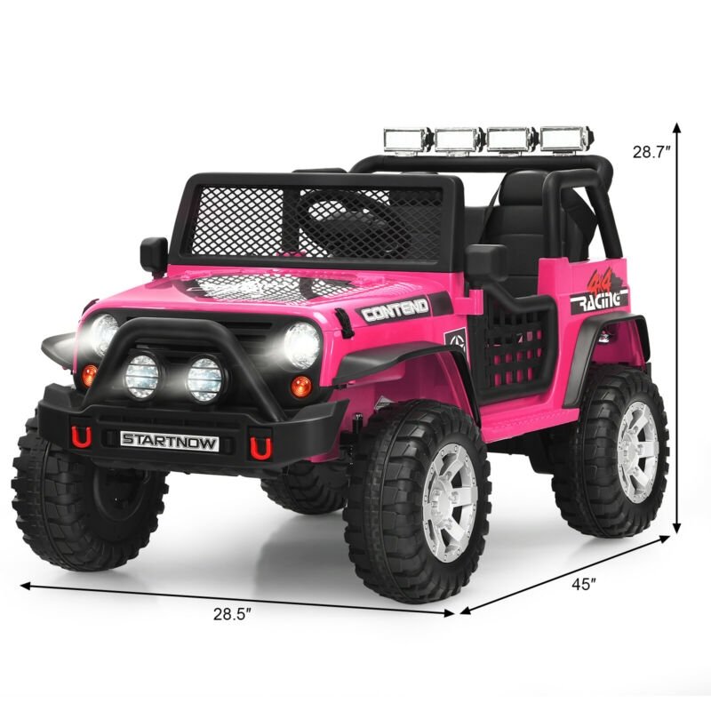 12V Kinder-Elektro-Truck mit Eltern-Fernbedienung mit Vorrangfunktion, Vorder- und Hinterradfederung, 1 bis 5 mph, Pink