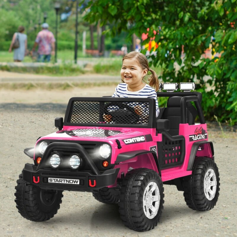 12V Kinder-Elektro-Truck mit Eltern-Fernbedienung mit Vorrangfunktion, Vorder- und Hinterradfederung, 1 bis 5 mph, Pink