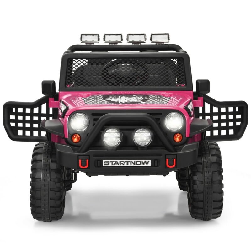 12V Kinder-Elektro-Truck mit Eltern-Fernbedienung mit Vorrangfunktion, Vorder- und Hinterradfederung, 1 bis 5 mph, Pink