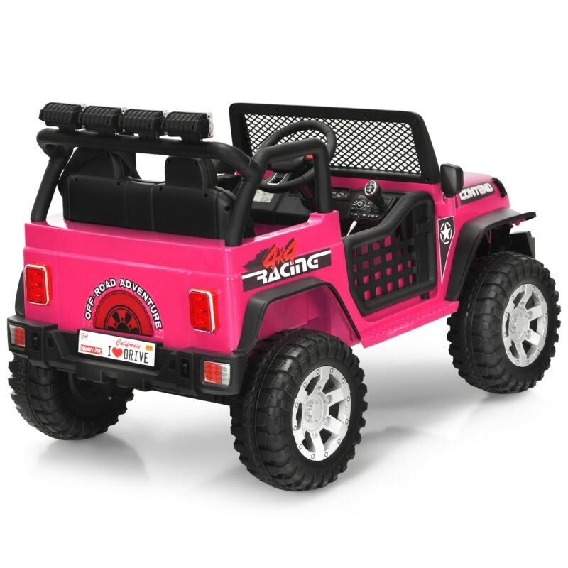 12V Kinder-Elektro-Truck mit Eltern-Fernbedienung mit Vorrangfunktion, Vorder- und Hinterradfederung, 1 bis 5 mph, Pink