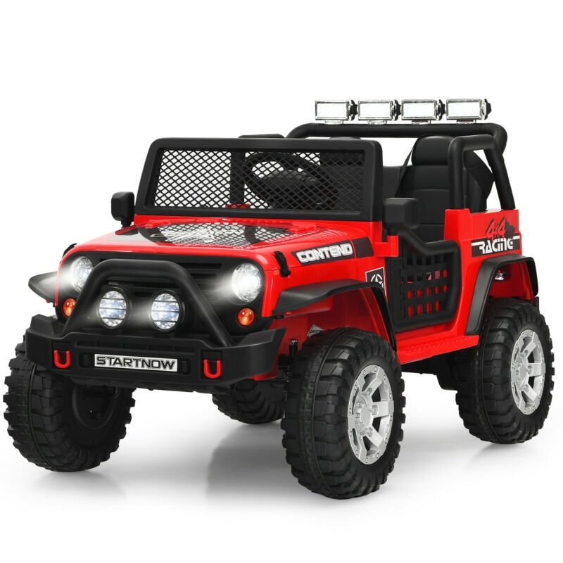 ロッキングモード・前後輪サスペンション・ロック付ドア・2.4Gリモコン搭載 12V電動乗用トラック（レッド）