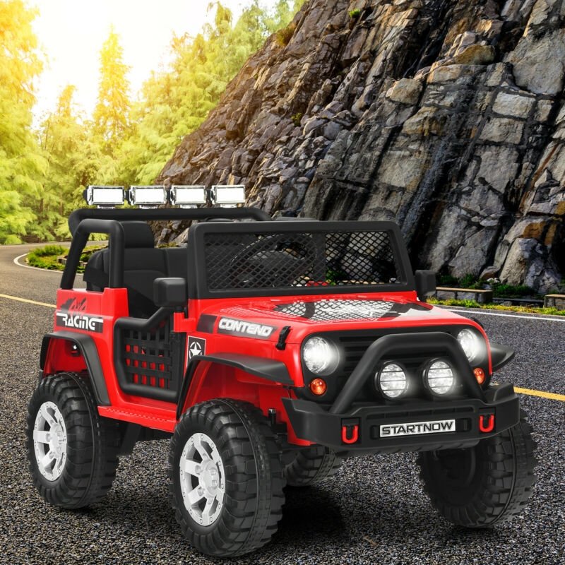 ロッキングモード・前後輪サスペンション・ロック付ドア・2.4Gリモコン搭載 12V電動乗用トラック（レッド）