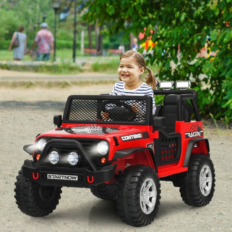 ロッキングモード・前後輪サスペンション・ロック付ドア・2.4Gリモコン搭載 12V電動乗用トラック（レッド）