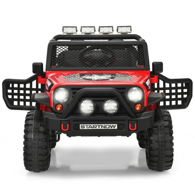 ロッキングモード・前後輪サスペンション・ロック付ドア・2.4Gリモコン搭載 12V電動乗用トラック（レッド）