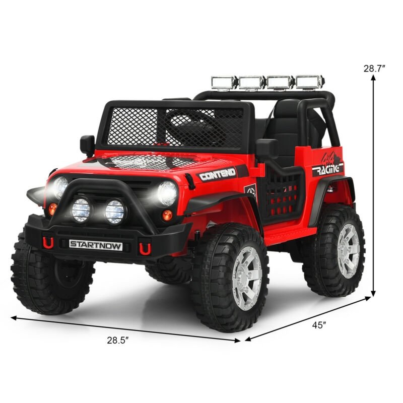 ロッキングモード・前後輪サスペンション・ロック付ドア・2.4Gリモコン搭載 12V電動乗用トラック（レッド）