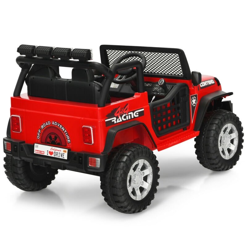 ロッキングモード・前後輪サスペンション・ロック付ドア・2.4Gリモコン搭載 12V電動乗用トラック（レッド）