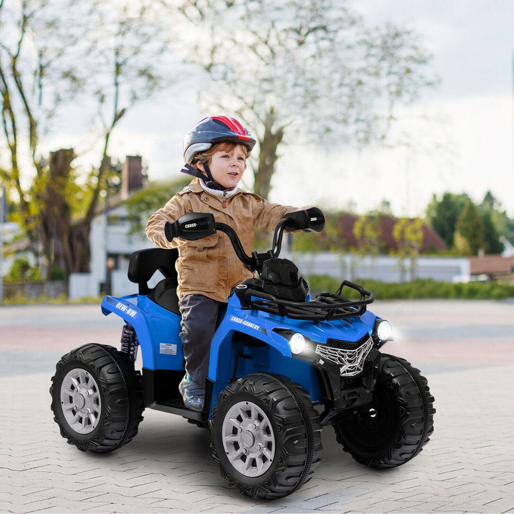 Quad électrique 12V pour enfants avec vitesse élevée verrouillable, capacité de 66 lb, suspension arrière et MP3, de 3 à 8 ans, Bleu
