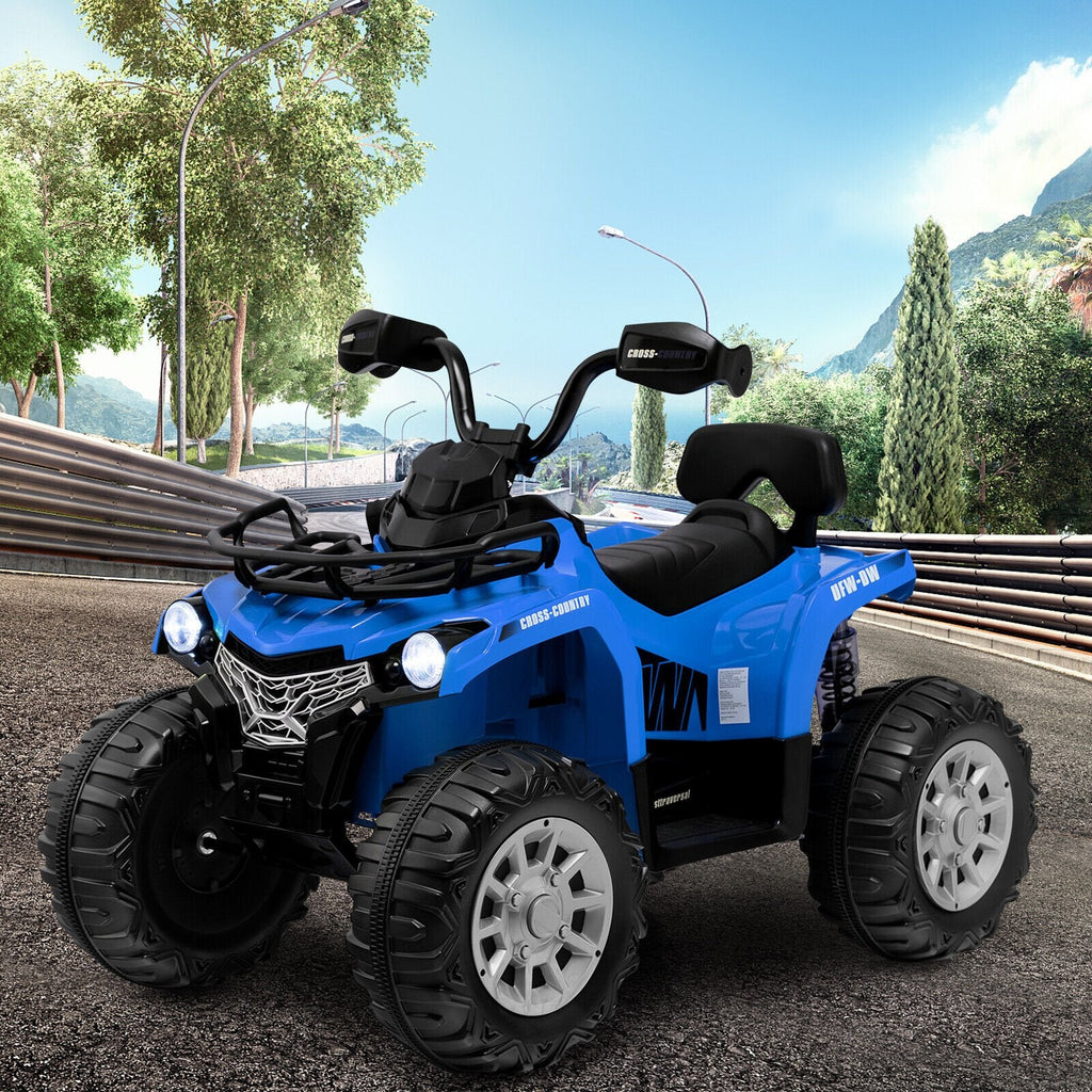 Quad électrique 12V pour enfants avec vitesse élevée verrouillable, capacité de 66 lb, suspension arrière et MP3, de 3 à 8 ans, Bleu