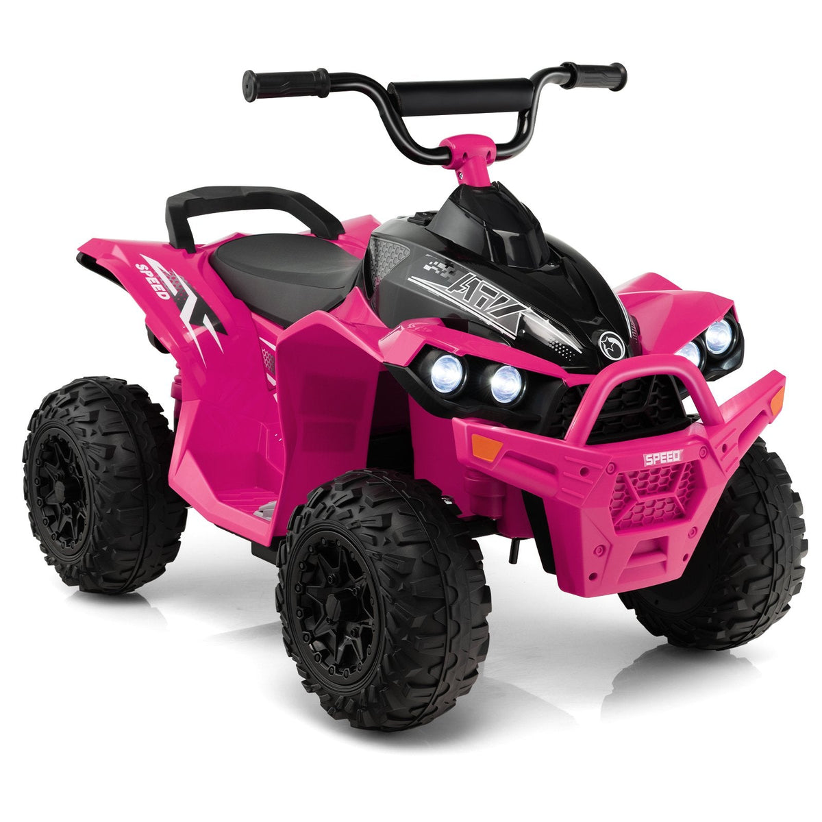 Quad électrique pour enfants 12 V, capacité de charge de 35 kg, vitesses élevée et réduite, poignée de transport et phares, de 3 à 8 ans, rose