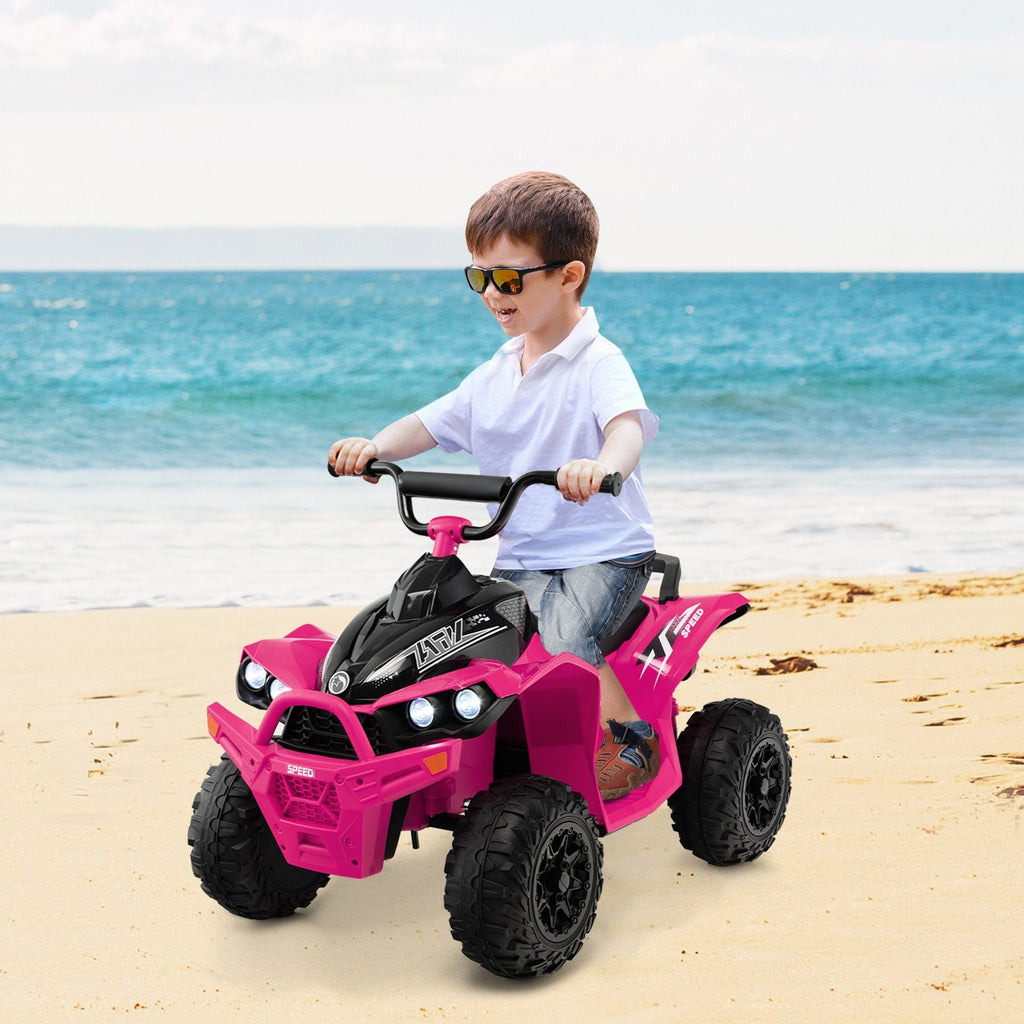 Quad électrique pour enfants 12 V, capacité de charge de 35 kg, vitesses élevée et réduite, poignée de transport et phares, de 3 à 8 ans, rose