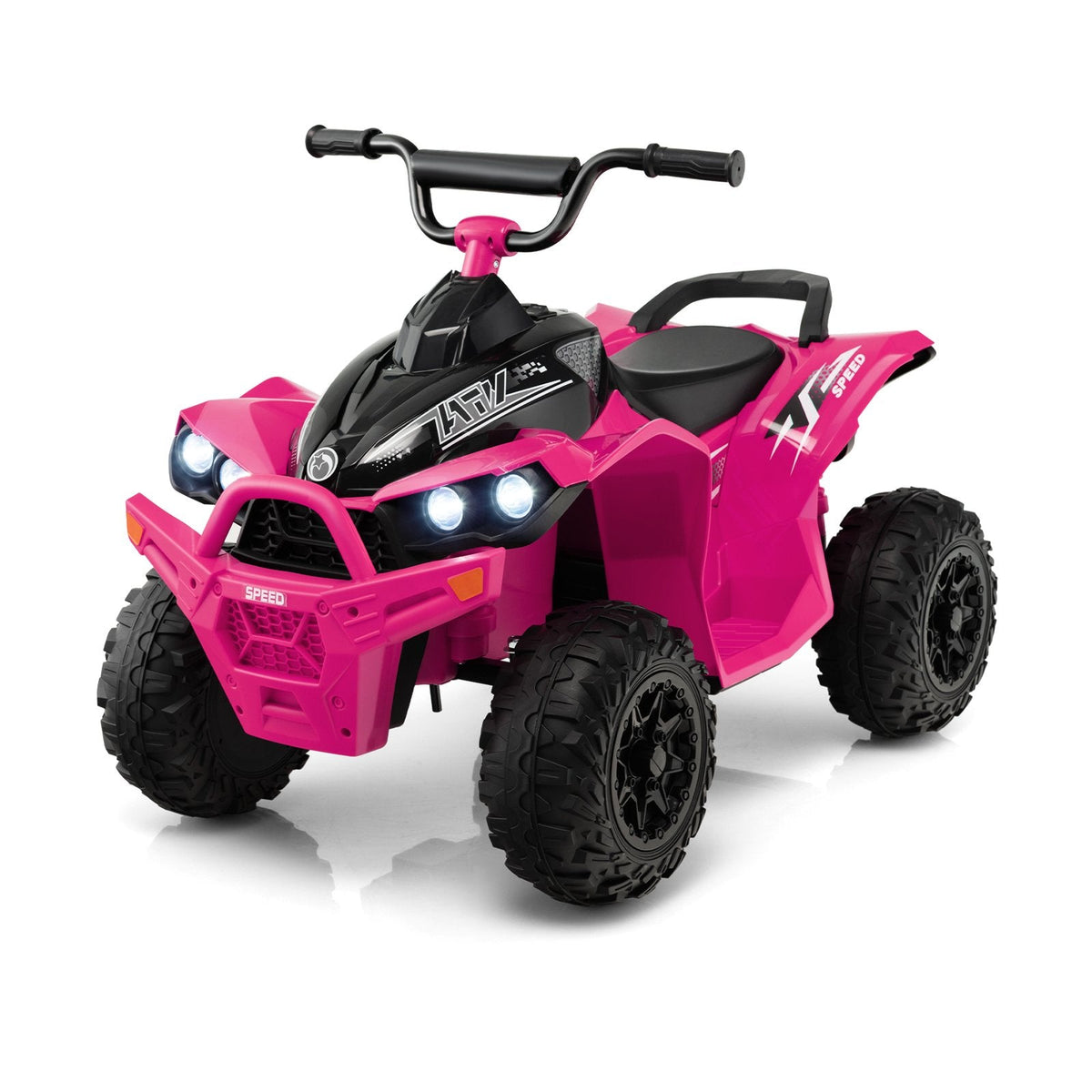 Quad électrique pour enfants 12 V, capacité de charge de 35 kg, vitesses élevée et réduite, poignée de transport et phares, de 3 à 8 ans, rose