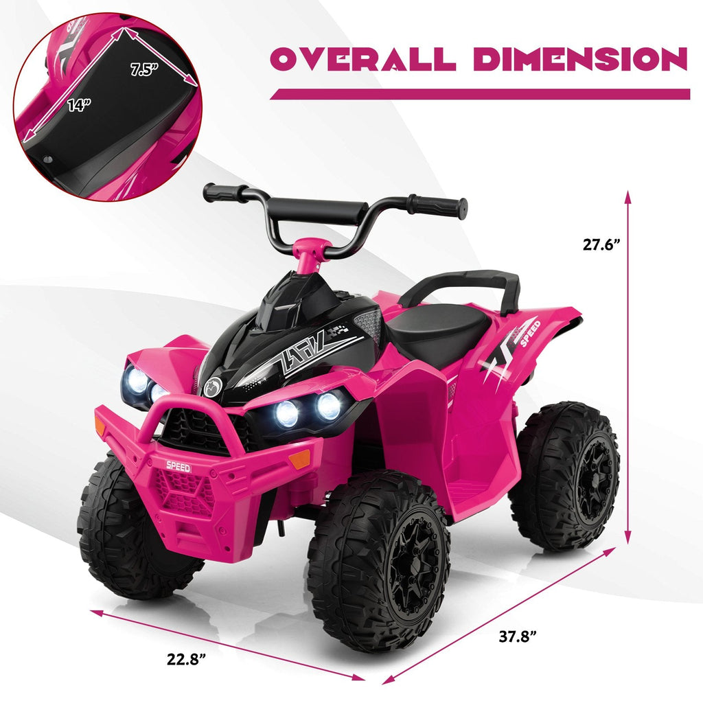 Quad électrique pour enfants 12 V, capacité de charge de 35 kg, vitesses élevée et réduite, poignée de transport et phares, de 3 à 8 ans, rose