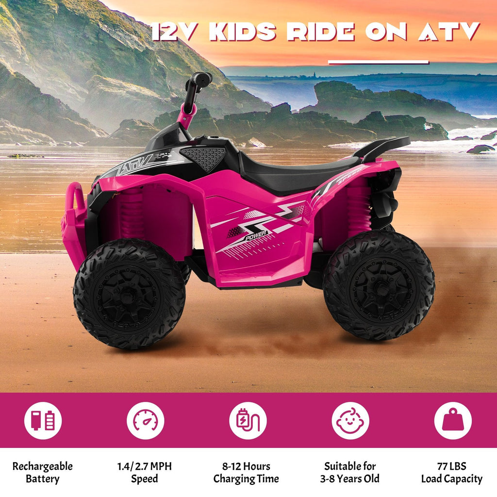 Quad électrique pour enfants 12 V, capacité de charge de 35 kg, vitesses élevée et réduite, poignée de transport et phares, de 3 à 8 ans, rose