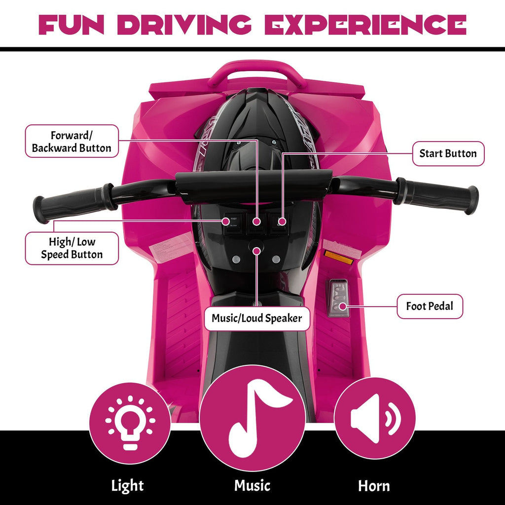 Quad électrique pour enfants 12 V, capacité de charge de 35 kg, vitesses élevée et réduite, poignée de transport et phares, de 3 à 8 ans, rose