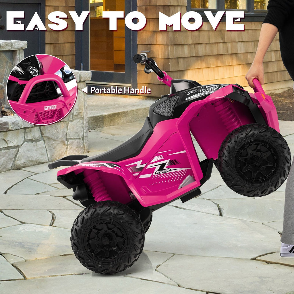Quad électrique pour enfants 12 V, capacité de charge de 35 kg, vitesses élevée et réduite, poignée de transport et phares, de 3 à 8 ans, rose
