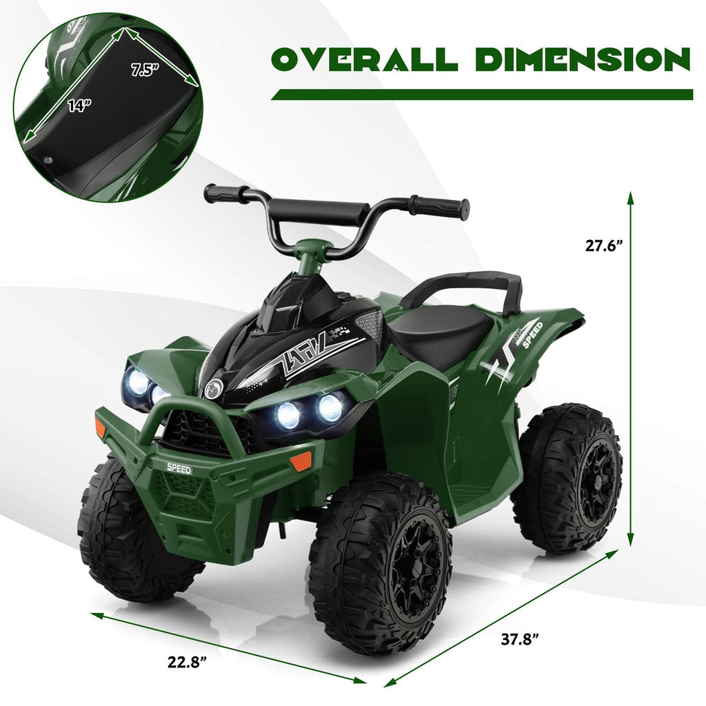 12-V-Kinder-Quad zum Draufsitzen mit leisen, rutschfesten Rädern für Rasen und Strand, Tragkraft 35 kg, hohe und niedrige Geschwindigkeit, Armeegrün