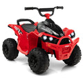 Cuatrimoto eléctrica de 12V para niños con botones independientes de arranque, dirección y velocidad, reposapiés anchos, capacidad de 77 lb, color rojo