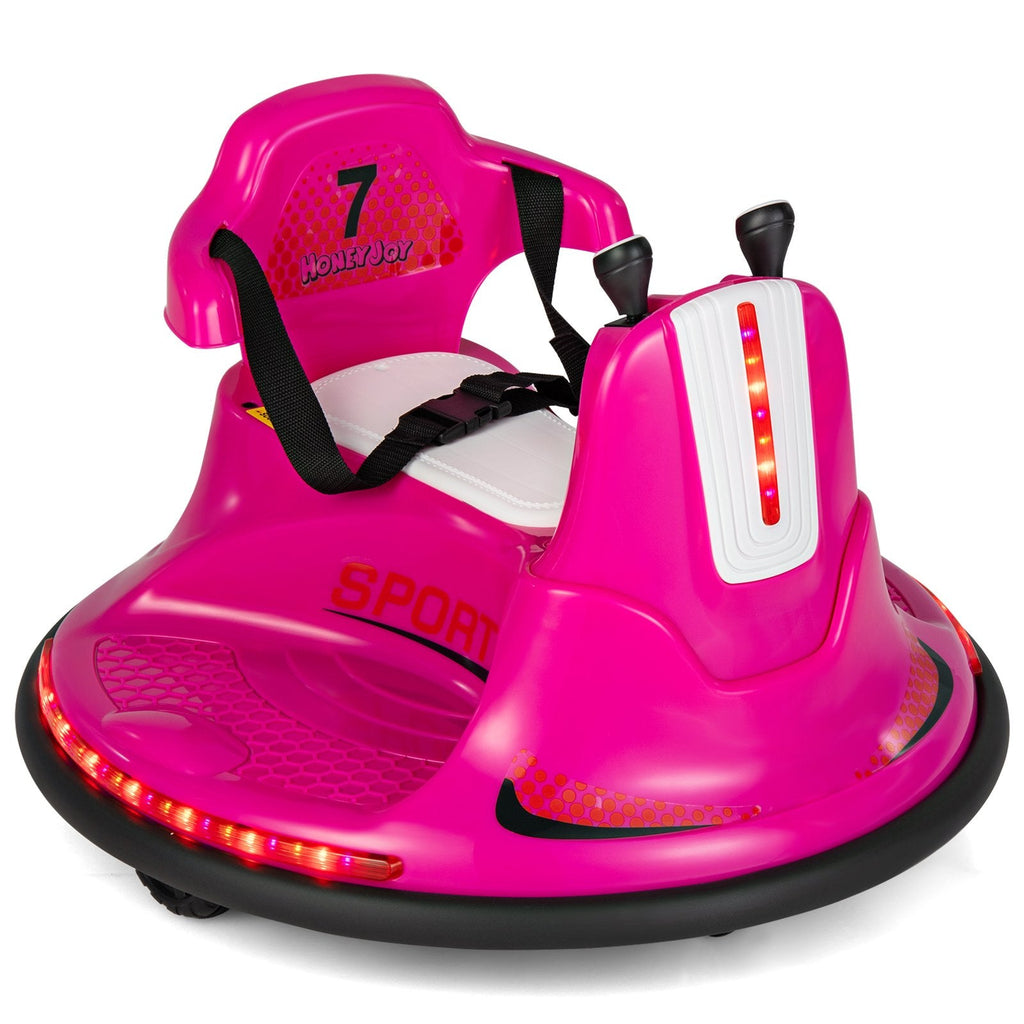 Auto-tamponneuse électrique 12V pour enfant avec double moteur de 25W, rotation à 360 degrés, harnais réglable et télécommande parentale, 66 lb, rose